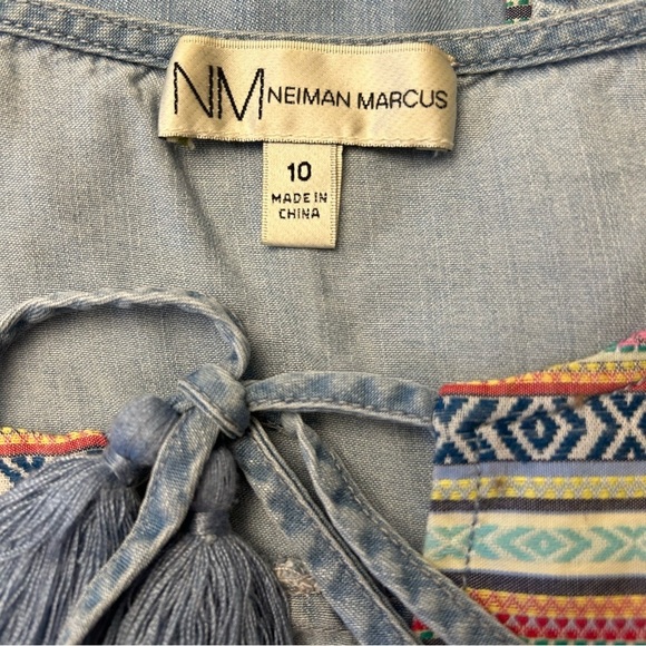 NEIMAN MARCUS Chambray Embellished Sleeveless Dress - Picture 10 of 10